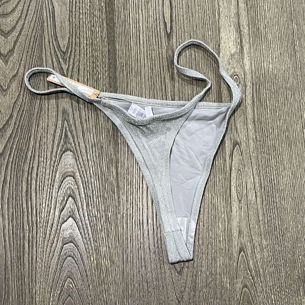NWT Skims Track Glitter Swim String Thong Swimwear Bikini Sparkly Nickle 3X